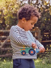 JoJo Maman Bébé Natural Boys' Tractor & Trailer Appliqué With Pet In Pocket Top - Image 3 of 6