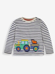 JoJo Maman Bébé Natural Boys' Tractor & Trailer Appliqué With Pet In Pocket Top - Image 4 of 6