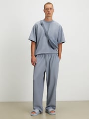 River Island Blue Wide Leg Waffle Joggers - Image 1 of 4