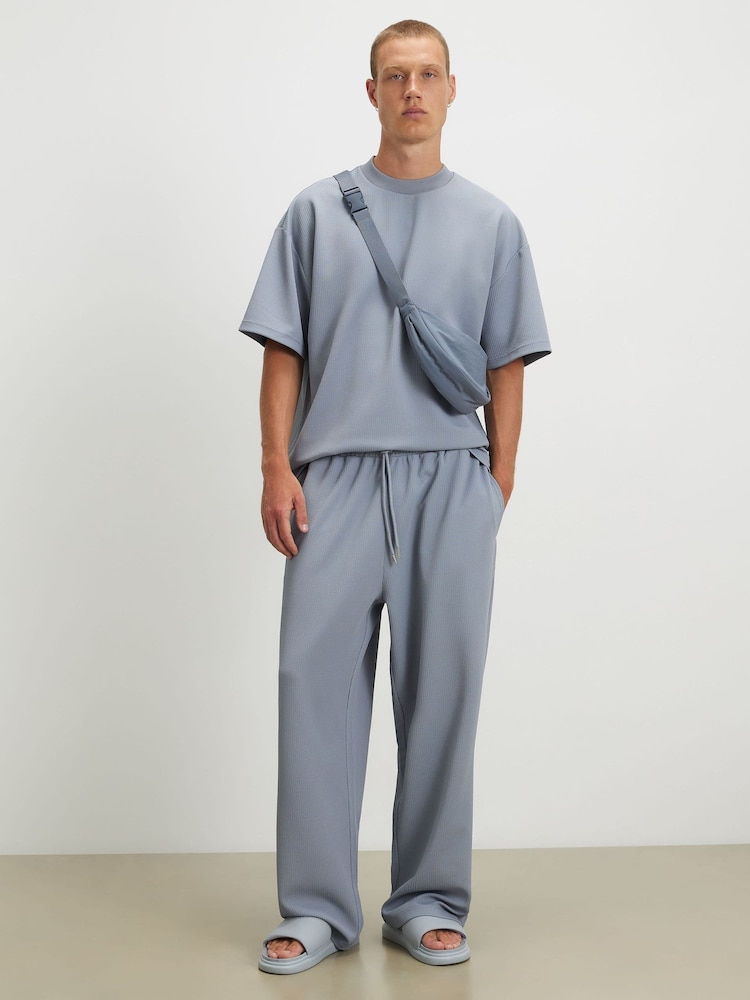 River Island Blue Wide Leg Waffle Joggers - Image 1 of 4