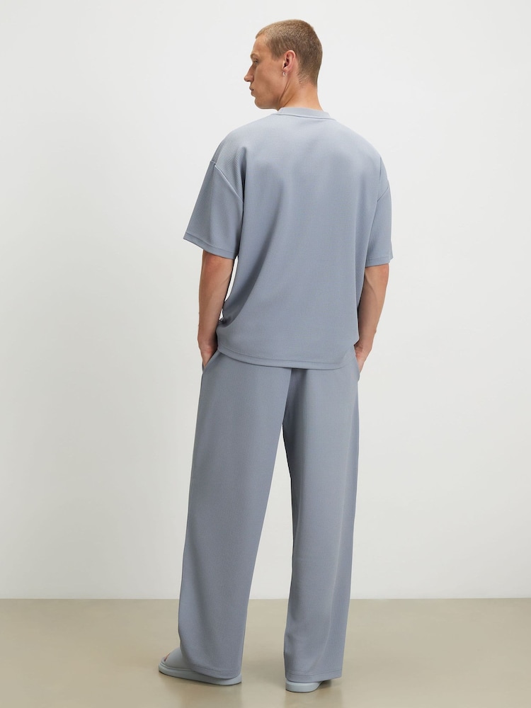River Island Blue Wide Leg Waffle Joggers - Image 2 of 4