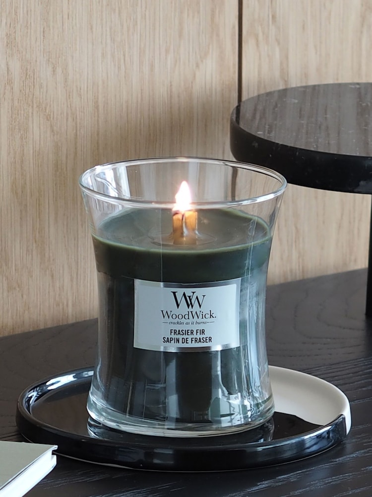 Woodwick Green Medium Hourglass Scented Candle with Crackle Wick Fir - Image 1 of 4