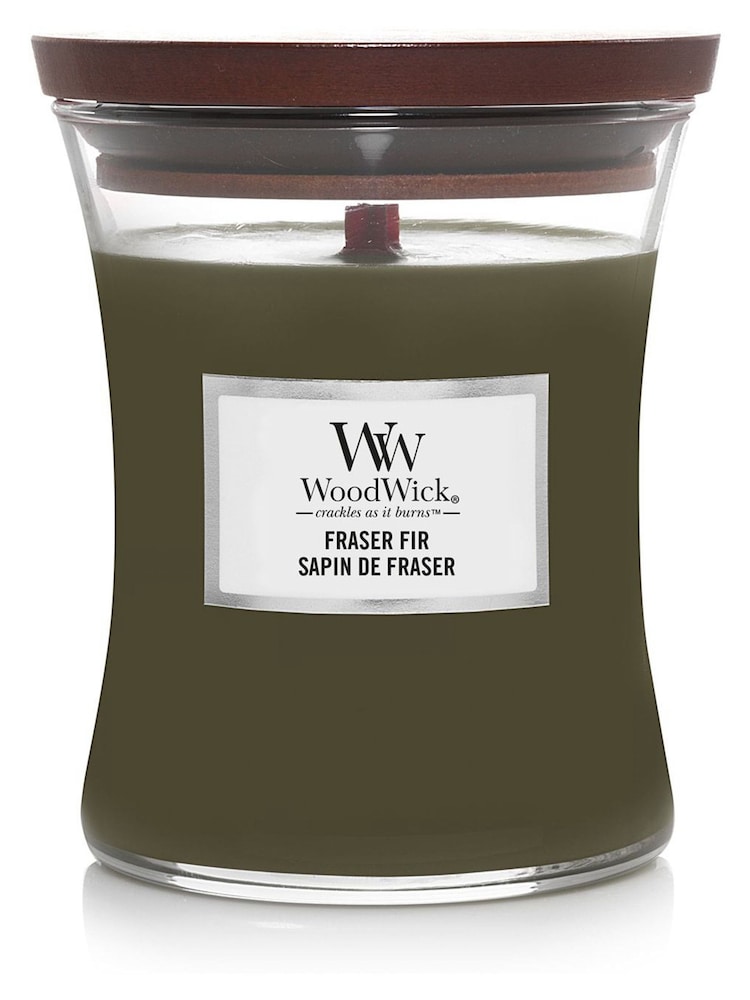 Woodwick Green Medium Hourglass Scented Candle with Crackle Wick Fir - Image 2 of 4