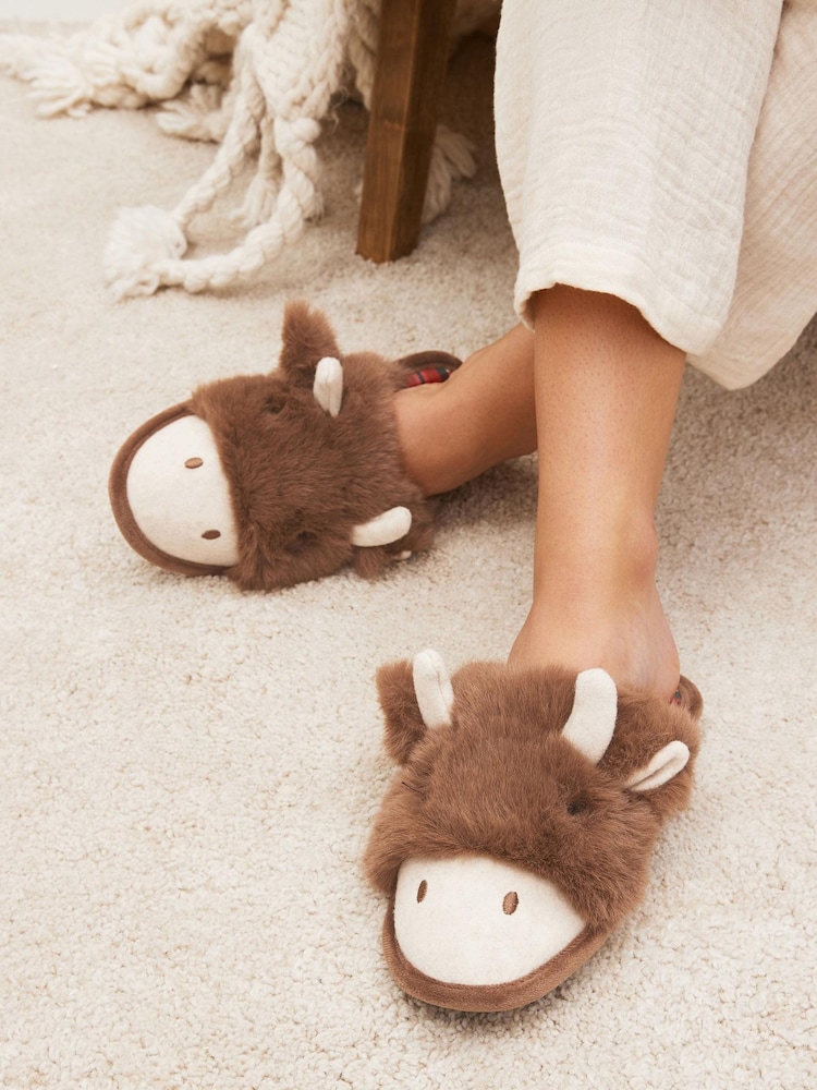 Brown Hamish The Highland Cow Mule Slippers - Image 1 of 7