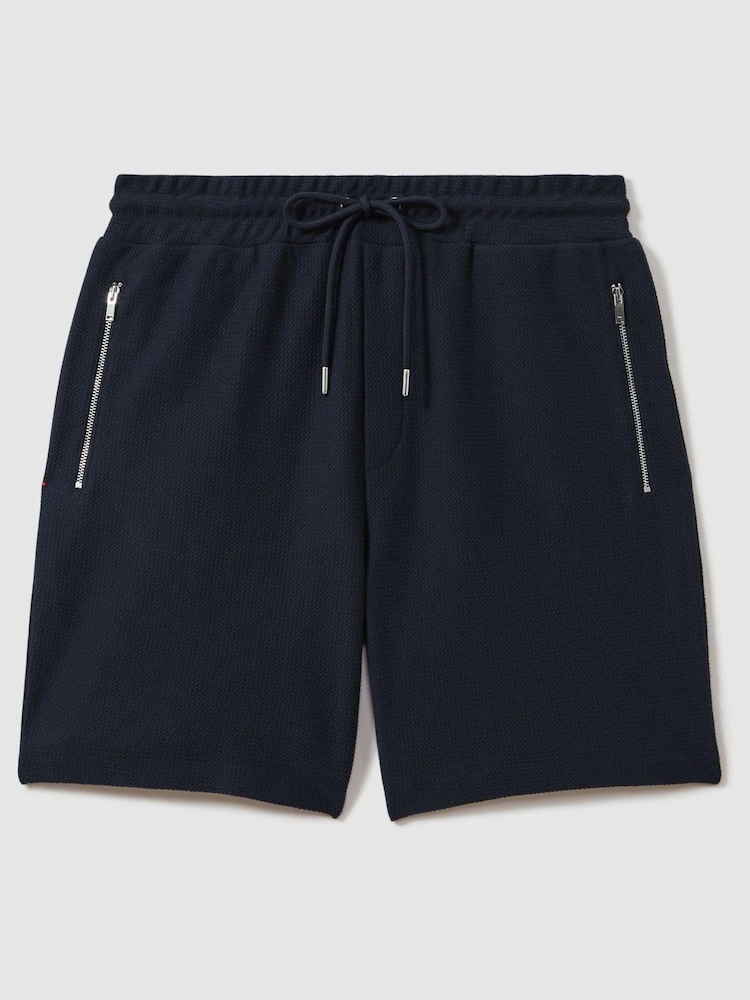 Reiss Navy Hester Textured Cotton Drawstring Shorts - Image 2 of 6 Reiss Navy Hester Textured Cotton Drawstring Shorts - Image 2 of 6