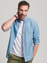 Голубой - Superdry Cotton Studios лен Button Down Shirt - Изображение 1 из 5