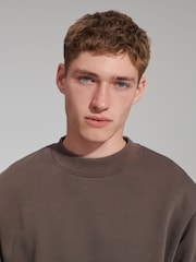 Light Brown Regular Fit Jersey Cotton Rich Crew Sweatshirt - Image 4 of 6