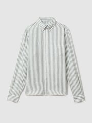Reiss Sage Bengal Stripe Queens 100% Linen Button-Down Collar Shirt - Image 2 of 6