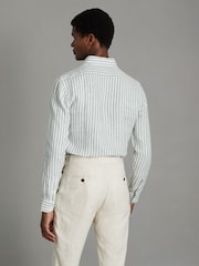 Reiss Sage Bengal Stripe Queens 100% Linen Button-Down Collar Shirt - Image 5 of 6