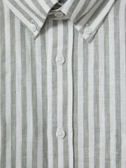 Reiss Sage Bengal Stripe Queens 100% Linen Button-Down Collar Shirt - Image 6 of 6