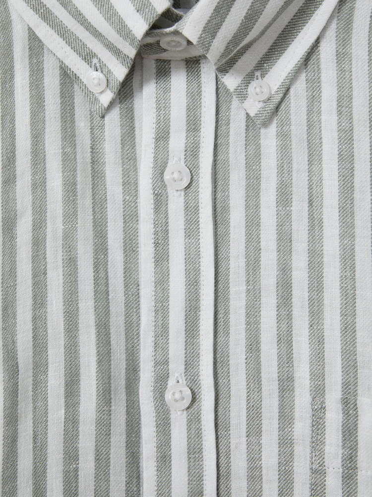 Reiss Sage Bengal Stripe Queens 100% Linen Button-Down Collar Shirt - Image 6 of 6