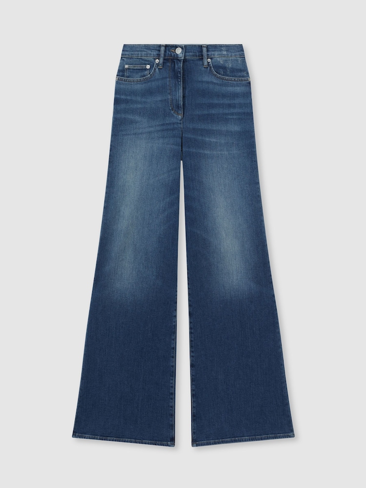 Reiss Mid Blue Ameria Petite Palazzo Jeans - Image 2 of 6