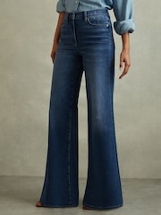 Reiss Mid Blue Ameria Petite Palazzo Jeans - Image 3 of 6