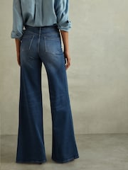 Reiss Mid Blue Ameria Petite Palazzo Jeans - Image 4 of 6