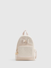 River Island Cream Embossed Bow Backpack - Image 3 of 6