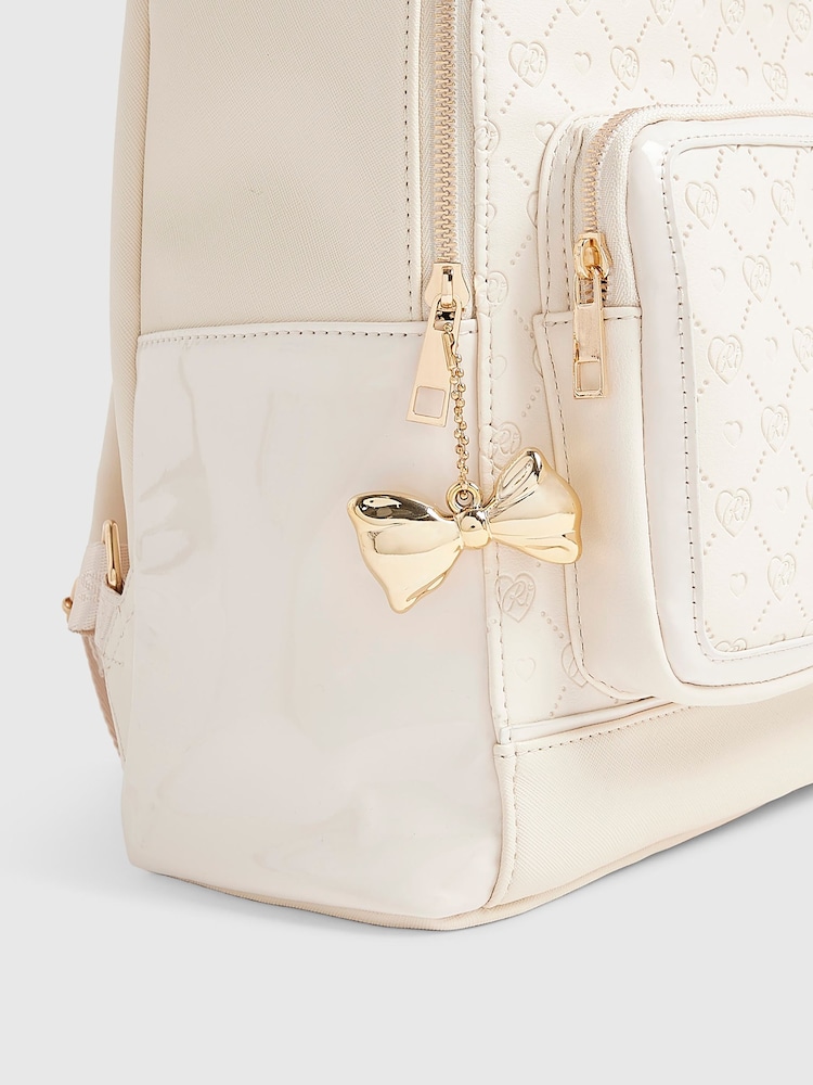 River Island Cream Embossed Bow Backpack - Image 6 of 6