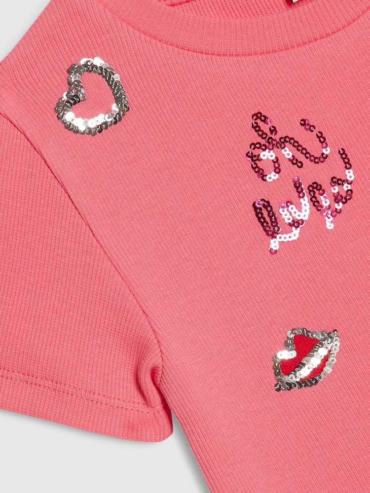 River Island Pink Sequin Embroidered T-Shirt - Image 4 of 4