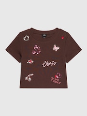 River Island Brown Sequin Embroidered T-Shirt - Image 1 of 4