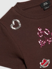 River Island Brown Sequin Embroidered T-Shirt - Image 3 of 4