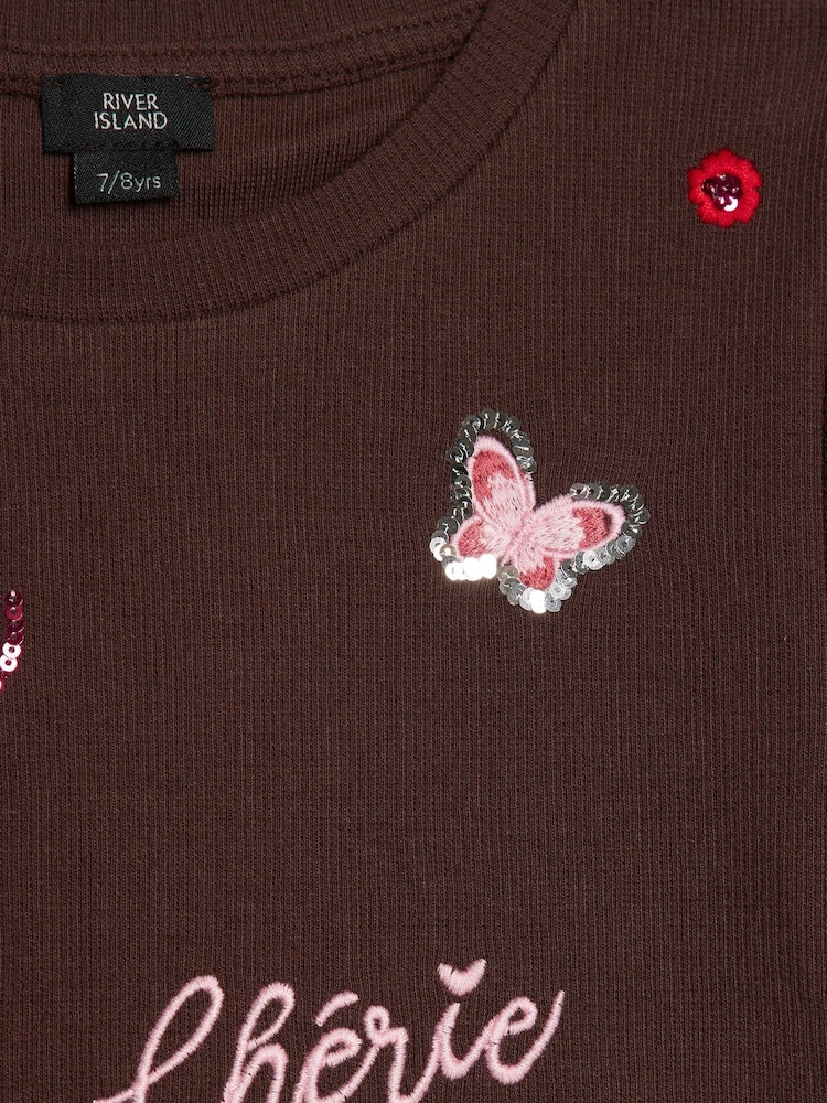 River Island Brown Sequin Embroidered T-Shirt - Image 4 of 4