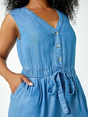 Roman Blue Petite Stretch Denim Pocket Jumpsuit - Image 5 of 5