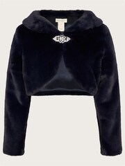 Monsoon Blue Long Sleeve Faux Fur Shrug Cardigan - Image 1 of 2