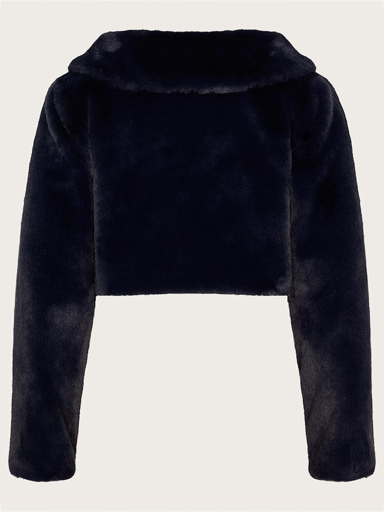Monsoon Blue Long Sleeve Faux Fur Shrug Cardigan - Image 2 of 2
