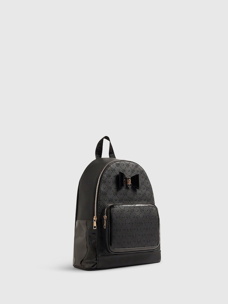 River Island Black Embossed Bow Backpack - Image 2 of 5 River Island Black Embossed Bow Backpack - Image 2 of 5