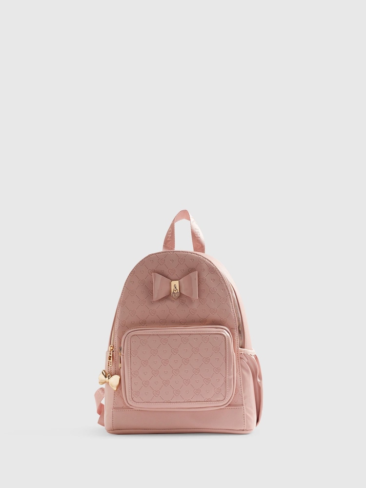 River Island Pink Embossed Bow Backpack - Image 1 of 5 River Island Pink Embossed Bow Backpack - Image 1 of 5