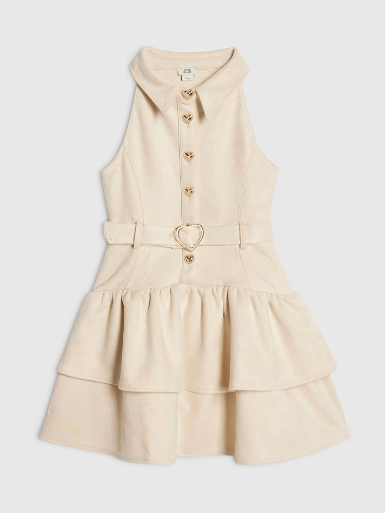 River Island Cream Halter Suede Rara Dress - Image 1 of 4