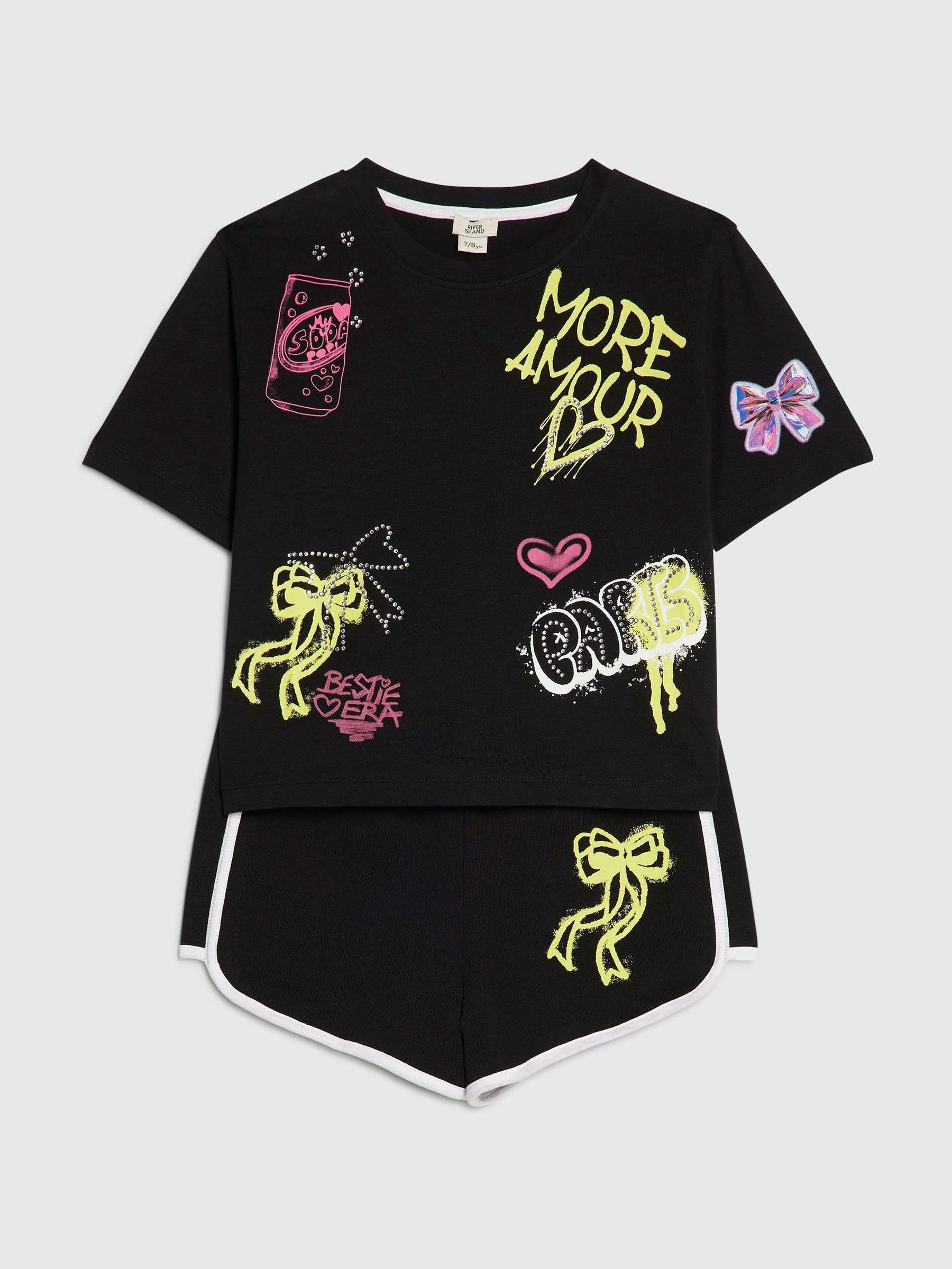 Buy River Island Black Neon Graffiti Top & Short Set from the Next
