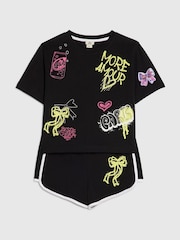 River Island Black Neon Graffiti Top & Short Set - Image 3 of 4