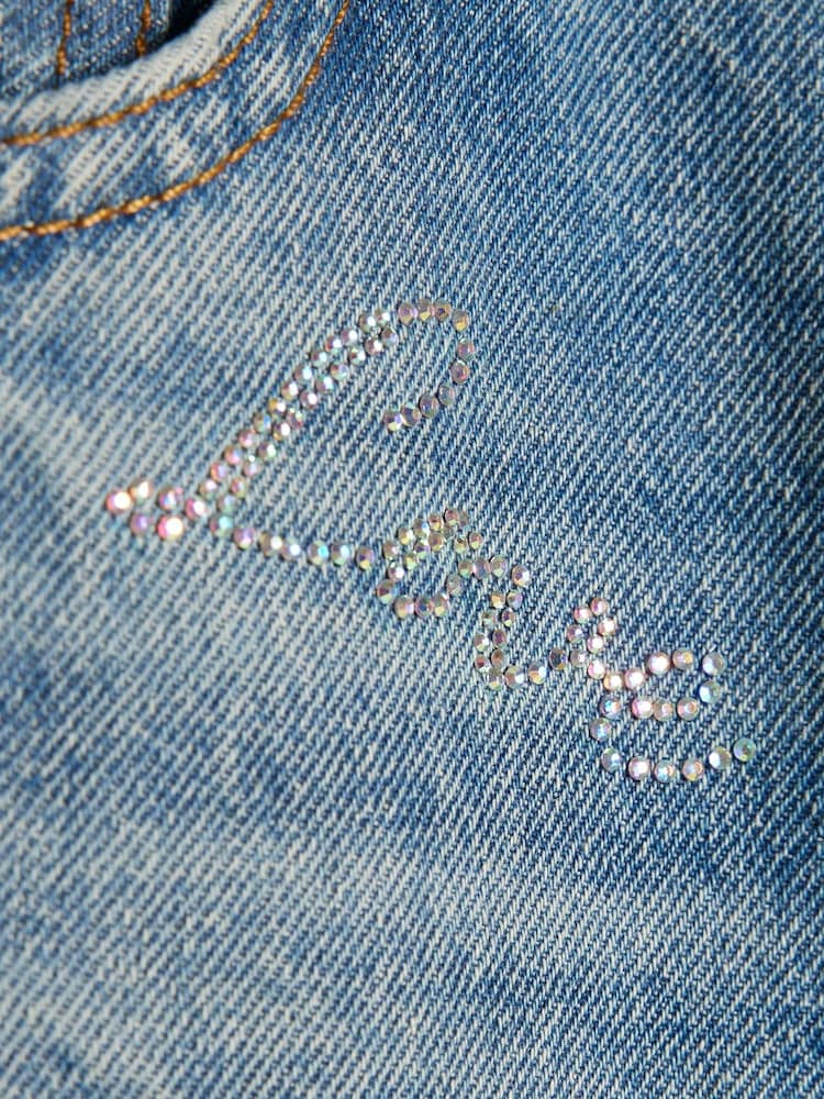 River Island Blue Scripty Hotfix Straight Leg Jeans - Image 4 of 4