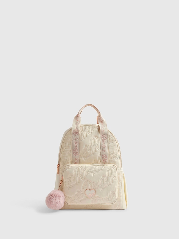 River Island Cream Logo Heart Nylon School Backpack - Image 1 of 5
