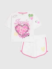 River Island White Neon Graffiti Top & Short Set - Image 1 of 5
