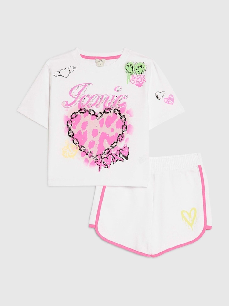 River Island White Neon Graffiti Top & Short Set - Image 1 of 5 River Island White Neon Graffiti Top & Short Set - Image 1 of 5