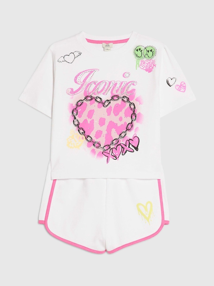 River Island White Neon Graffiti Top & Short Set - Image 2 of 5 River Island White Neon Graffiti Top & Short Set - Image 2 of 5