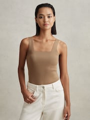 Reiss Mink Harper Knitted Square Neck Vest - Image 1 of 6