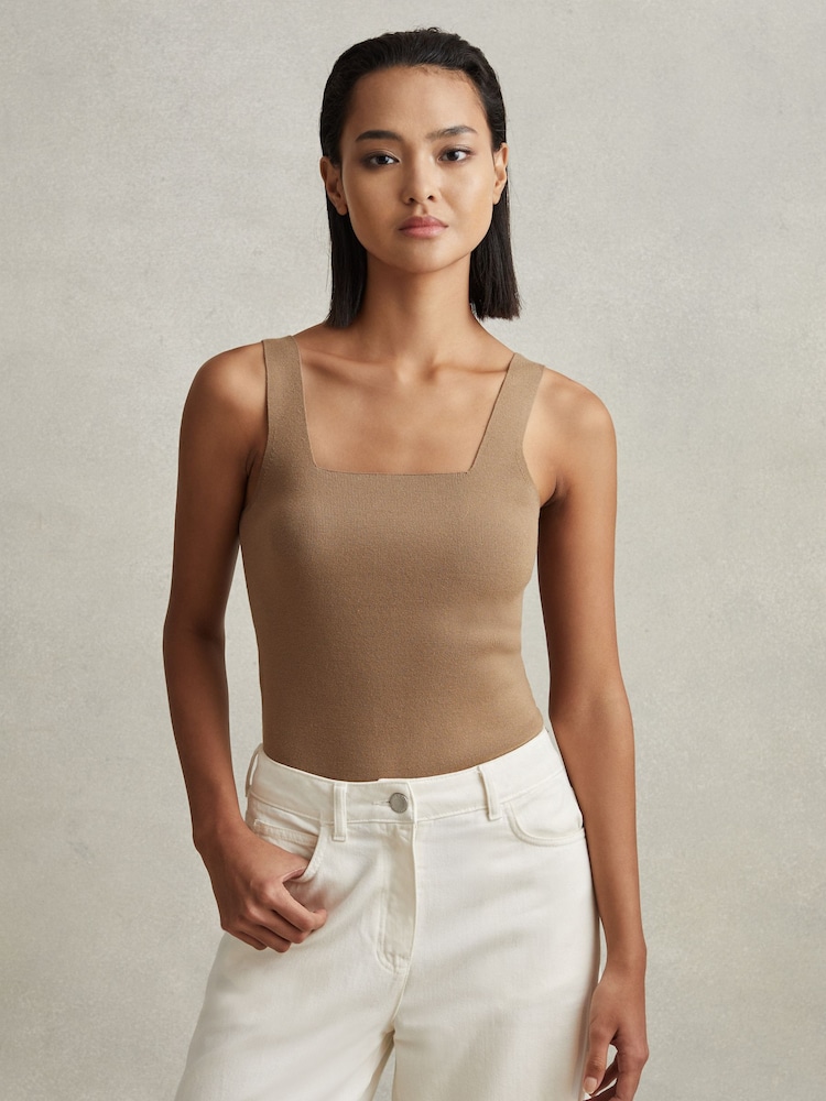Reiss Mink Harper Knitted Square Neck Vest - Image 1 of 6