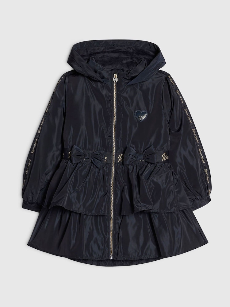 River Island Navy Blue Frill Bow Raincoat - Image 1 of 4 River Island Navy Blue Frill Bow Raincoat - Image 1 of 4