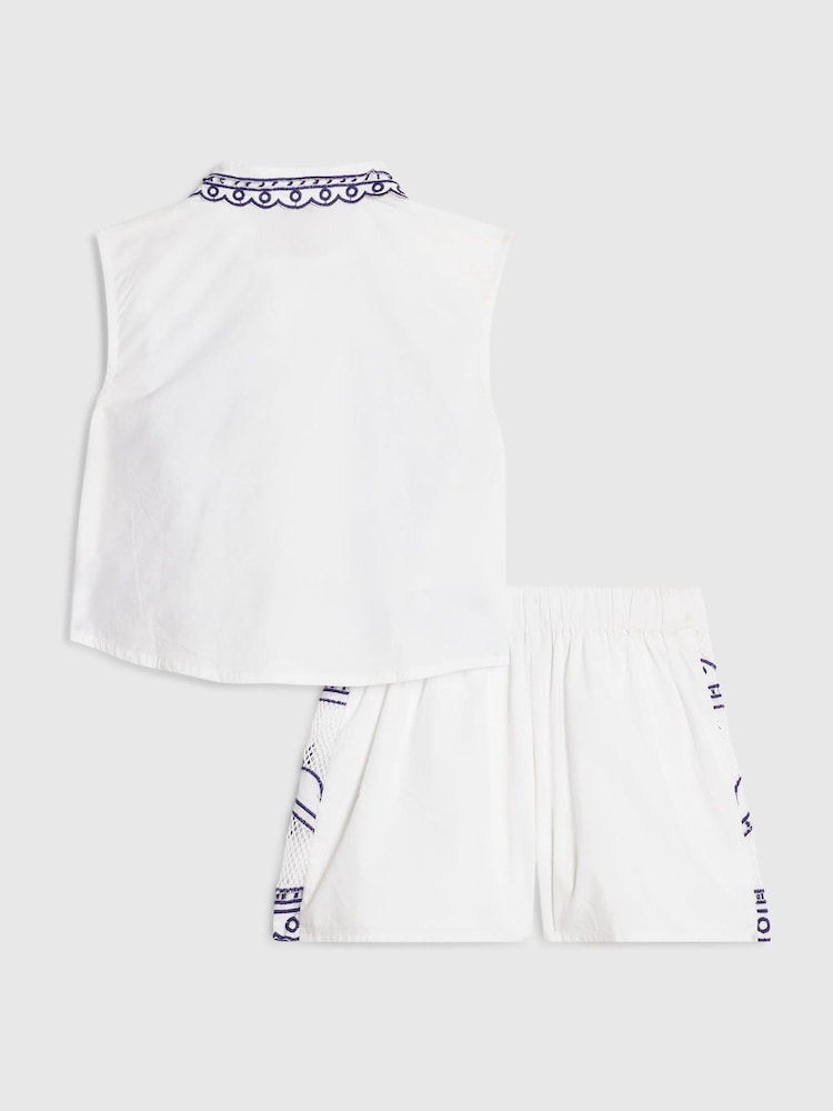 Blanco/azul - Conjunto de camisa y pantalones cortos con aberturas y estampado de palmeras de River Island - Imagen 2 de 5 Blanco/azul - Conjunto de camisa y pantalones cortos con aberturas y estampado de palmeras de River Island - Imagen 2 de 5