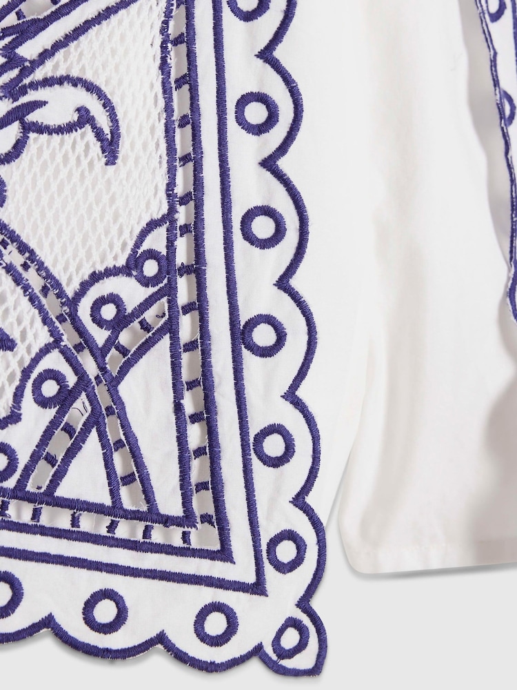 Blanco/azul - Conjunto de camisa y pantalones cortos con aberturas y estampado de palmeras de River Island - Imagen 5 de 5 Blanco/azul - Conjunto de camisa y pantalones cortos con aberturas y estampado de palmeras de River Island - Imagen 5 de 5