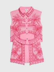Rosa - Conjunto de camisa y pantalones cortos con aberturas y estampado de palmeras de River Island - Imagen 2 de 5