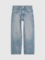 River Island Blue Bow Hotfix Straight Leg Jeans - Image 1 of 4