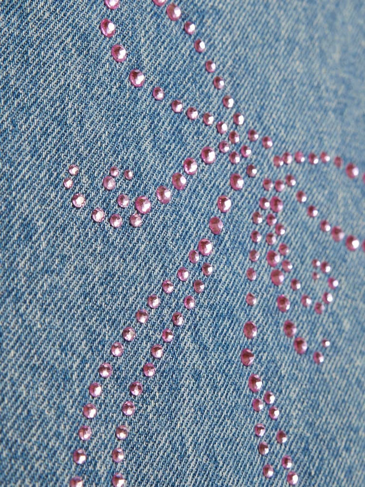 River Island Blue Bow Hotfix Straight Leg Jeans - Image 4 of 4 River Island Blue Bow Hotfix Straight Leg Jeans - Image 4 of 4