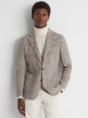 Reiss Grey Feather Slim Fit Wool-Cotton Check Single Breasted Blazer - Image 1 of 7