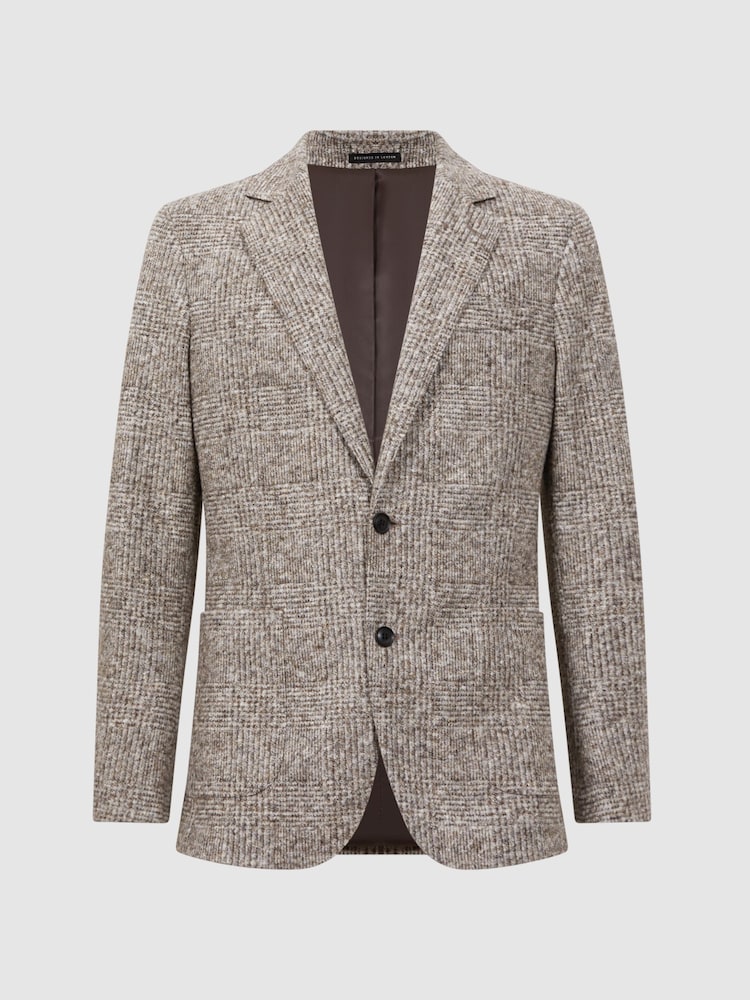 Reiss Grey Feather Slim Fit Wool-Cotton Check Single Breasted Blazer - Image 2 of 7