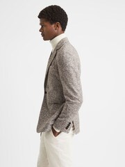 Reiss Grey Feather Slim Fit Wool-Cotton Check Single Breasted Blazer - Image 4 of 7