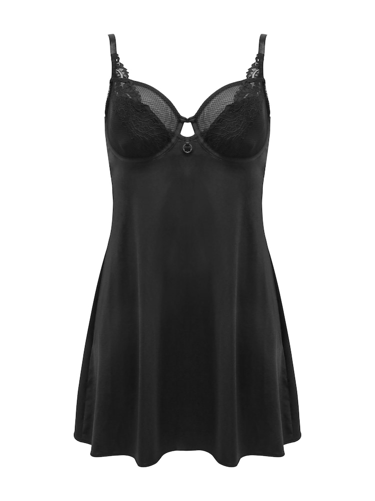 Pour Moi Black Lavish Underwired Babydoll Chemise - Image 4 of 4