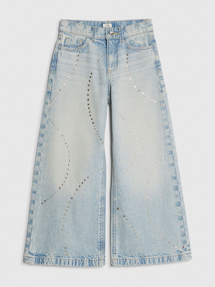 River Island Blue Hotfix Wide Leg Jeans - Image 1 of 3